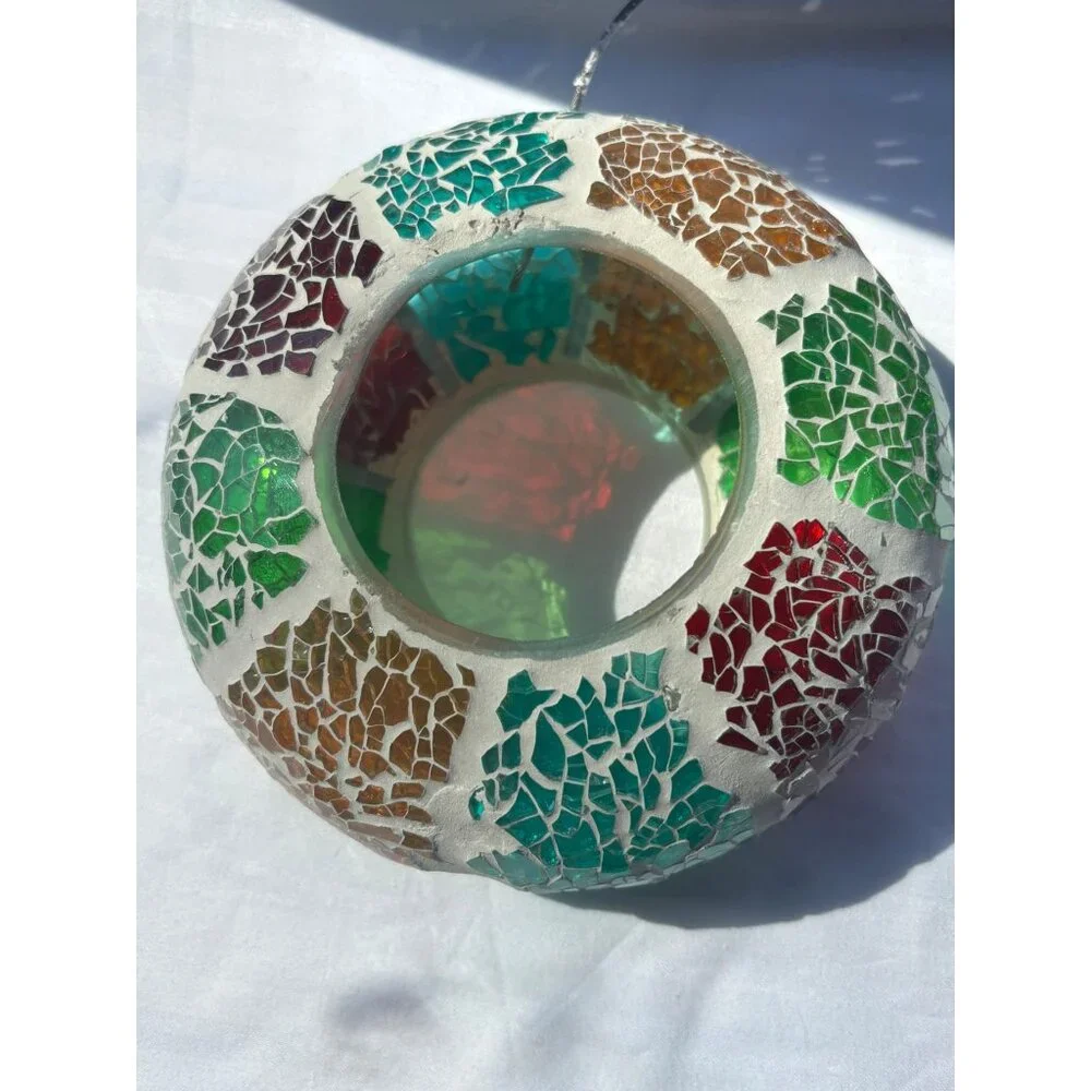 Mosaic Glass Hanging Bird Feeder With Multicolor Design For Outdoor Garden Decor